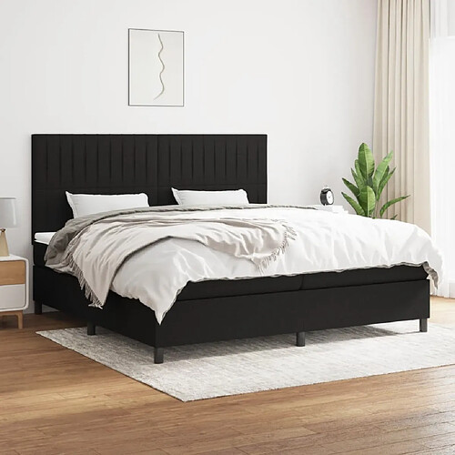 vidaXL Sommier à lattes de lit avec matelas Noir 200x200 cm Tissu