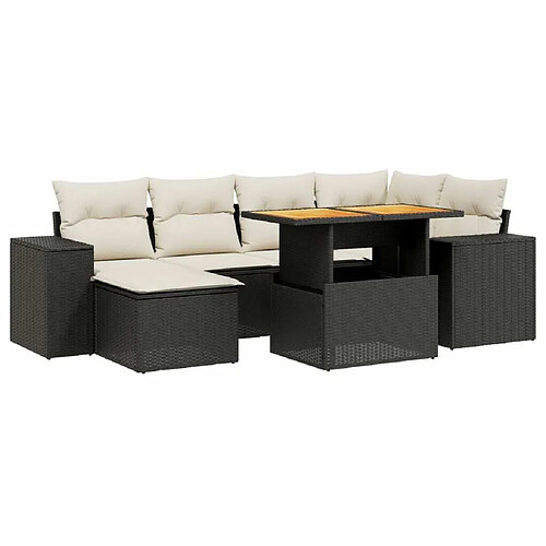 Maison Chic Ensemble Tables et chaises d'extérieur 7pcs avec coussins,Salon de jardin noir résine tressée -GKD722879