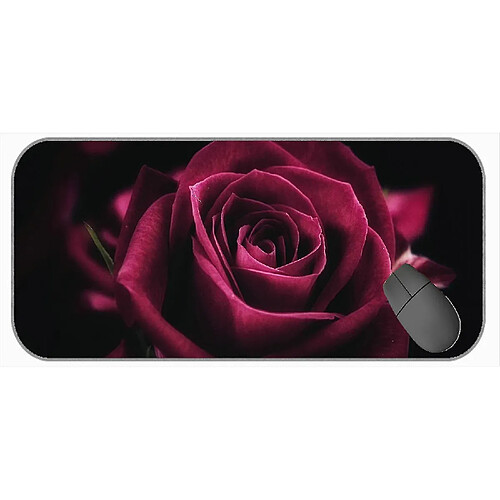 Universal (750x300x3) tapis / coussin de souris de jeu étendu - grand coussin de souris à fleurs de rose rouge avec bords cousus