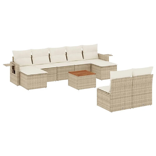 Maison Chic Salon de jardin avec coussins 10 pcs, Ensemble Tables et chaises de jardin, beige résine tressée -GKD880680