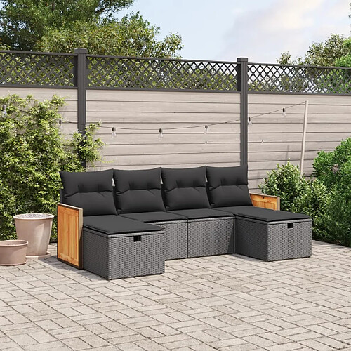 vidaXL Salon de jardin 6 pcs avec coussins noir résine tressée