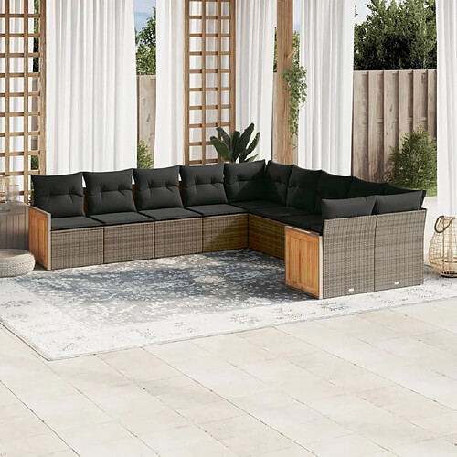 vidaXL Salon de jardin avec coussins 10 pcs gris résine tressée