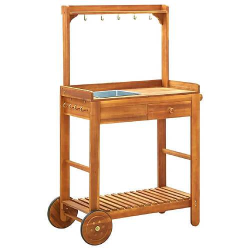 vidaXL Chariot de cuisine de jardin Bois d'acacia 92x43,5x141,5 cm