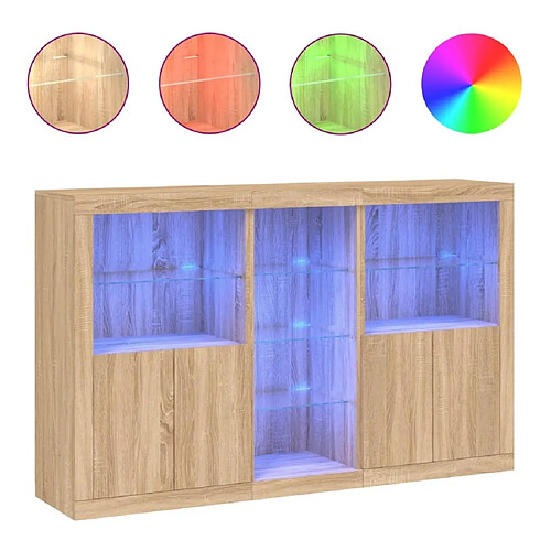 Maison Chic Commode Buffet - Meuble de rangement avec lumières LED chêne sonoma 162x37x100 cm -GKD80669