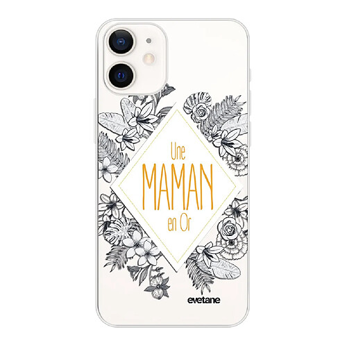 Coque iPhone 12 mini souple transparente Une Maman en or Motif Ecriture Tendance Evetane