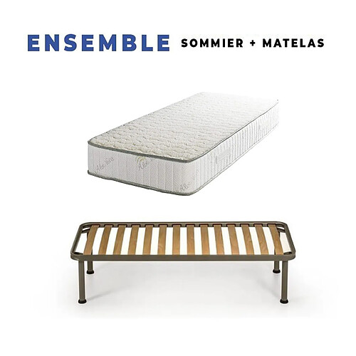 King Of Dreams Matelas 90x190 + Sommier Démonté + pieds + Oreiller Mémoire Offerts Mousse Poli Lattex Indéformable - 23 cm - Face Hiver Pure Laine Merinos - Soutien Très Ferme - Tissu Aloe Vera Super Deluxe