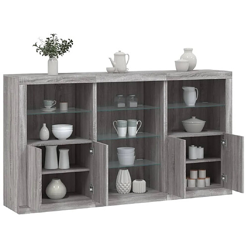 vidaXL Buffet avec lumières LED sonoma gris 181,5x37x100 cm