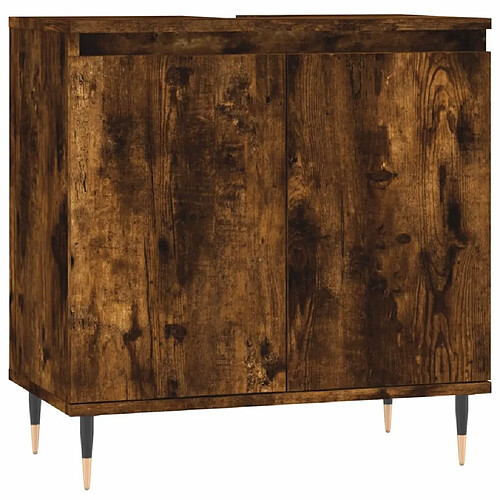 Maison Chic Armoire de bain,Meuble de rangement de salle de bain,Meuble haut chêne fumé 58x33x60 cm bois d'ingénierie -GKD148447