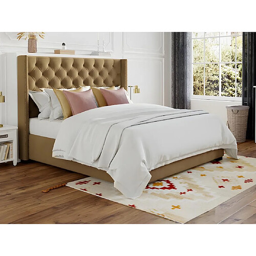 Vente-Unique Lit avec tête de lit capitonnée - 180 x 200 cm - Tissu - Beige + Matelas - MASSIMO II