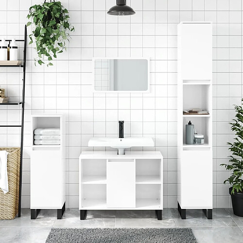 ComfortXL Ensemble De Meubles De Salle De Bain 3 Pièces Blanc Brillant