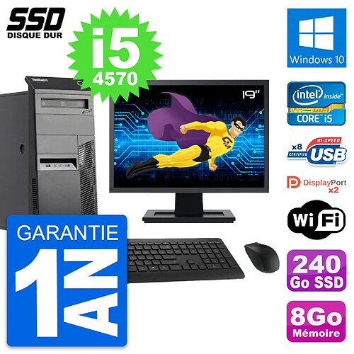 PC Tour Lenovo M83 Ecran 19" Intel i5-4570 RAM 8Go SSD 240Go Windows 10 Wifi · Occasion