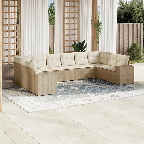 vidaXL Salon de jardin avec coussins 10 pcs beige résine tressée