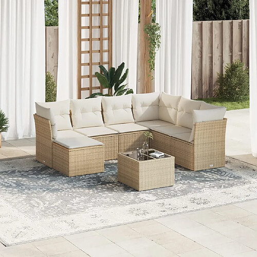 vidaXL Salon de jardin avec coussins 8 pcs beige résine tressée