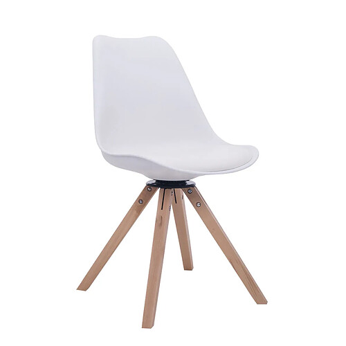 Decoshop26 Chaise de salle à manger x1 chaise visiteur assise pivotant à 360° en PVC et plastique blanc piètement en bois carré clair 10_0003471