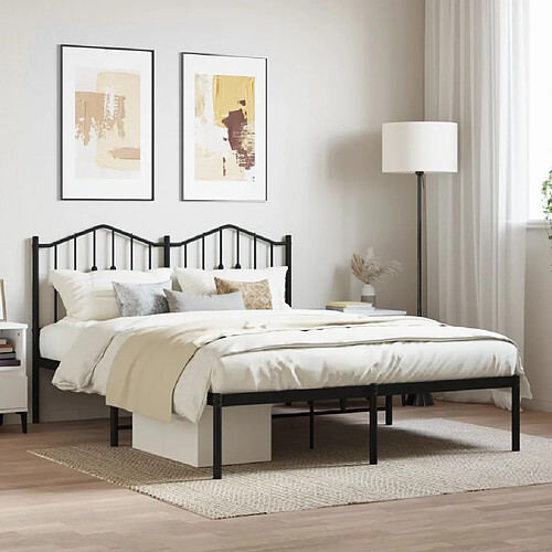 Maison Chic Lit adulte - Cadre de lit métal avec tête de lit,Structure du lit Contemporain pour chambre noir 135x190 cm -MN25257