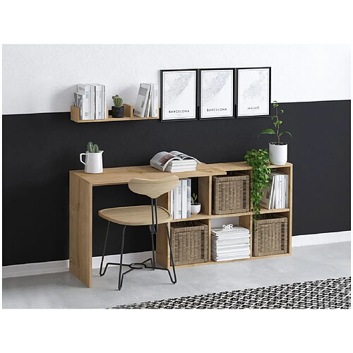 Vente-Unique Bureau 6 niches avec étagère murale - Coloris : Naturel - KADONA