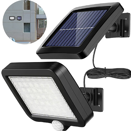 BESTA Lampes solaires pour l'extérieur, lampe solaire 56 LED pour l'extérieur avec détecteur de mouvement, étanche IP65, angle d'éclairage de 120 °, applique murale solaire pour jardin avec câble