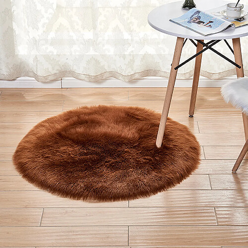 LUUCOZK Tapis moelleux en fausse fourrure, tapis à poils longs pour chambre à coucher et salon – Rond marron café-50x50 cm