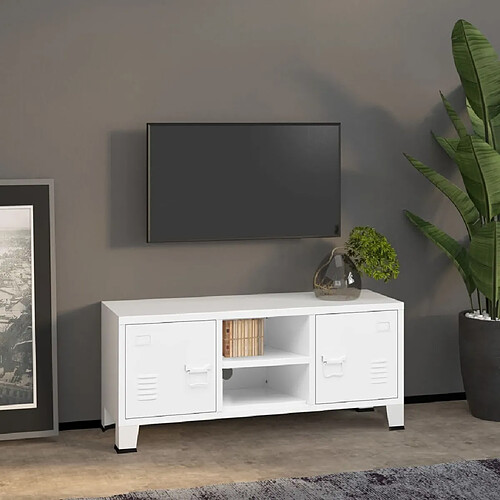 Maison Chic Meuble TV scandinave - Banc TV pour salon industriel Blanc 105x35x42 cm Métal -MN10756