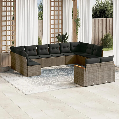 vidaXL Salon de jardin avec coussins 12 pcs gris résine tressée