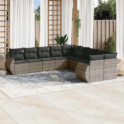 vidaXL Salon de jardin avec coussins 10 pcs gris résine tressée