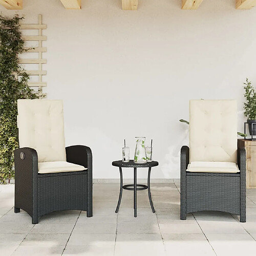 Maison Chic Lot de 2 Chaises inclinables de jardin et coussins | chaises Relax d'extérieur noir rotin -GKD93216