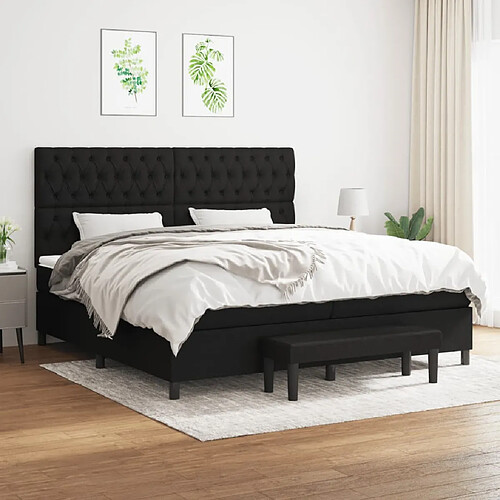 vidaXL Sommier à lattes de lit avec matelas Noir 200x200 cm Tissu