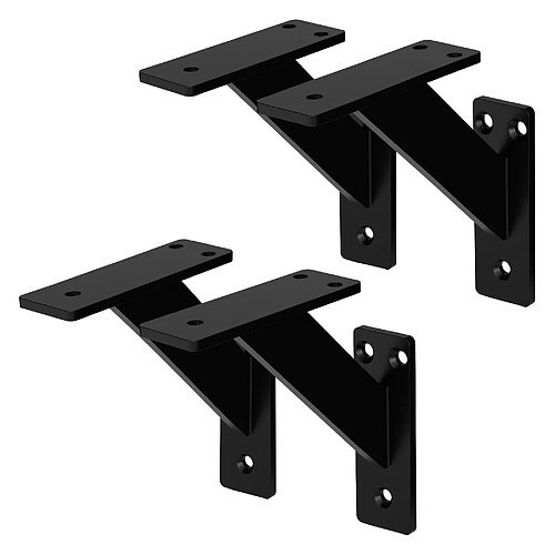 ML-Design Lot de 4 équerres d'étagère suspendue support mural en aluminium noir 120x120 mm