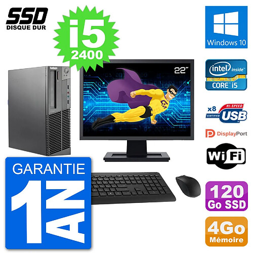 PC Lenovo M92p SFF Ecran 22" Intel i5-2400 RAM 4Go SSD 120Go Windows 10 Wifi · Occasion