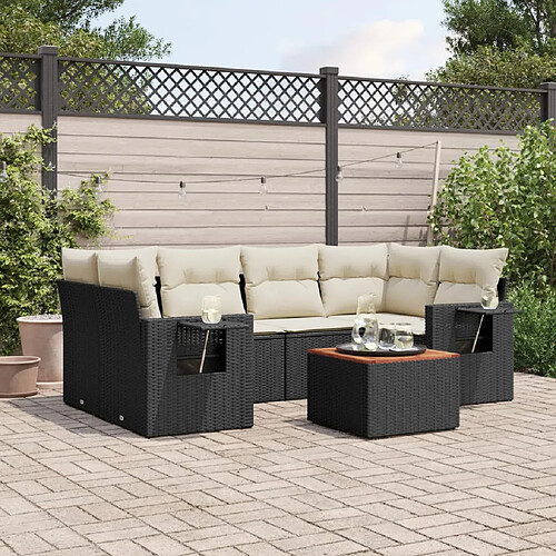 vidaXL Salon de jardin 7 pcs avec coussins noir résine tressée