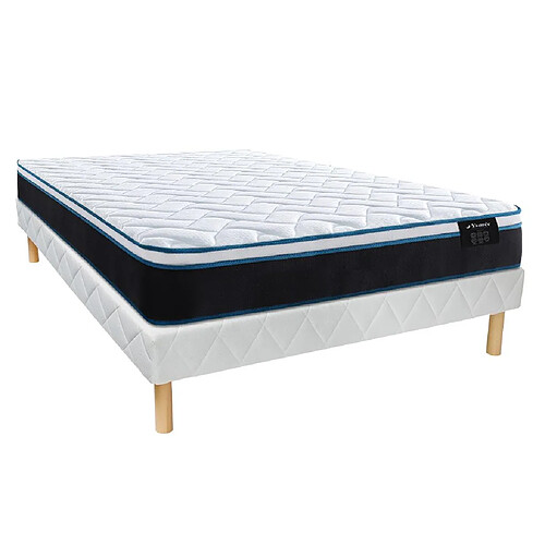 Vente-Unique Ensemble 160 x 200 cm sommier + matelas ressorts ensachés et mémoire de forme rafraichissante ép.23cm - TORANO de YSMÉE