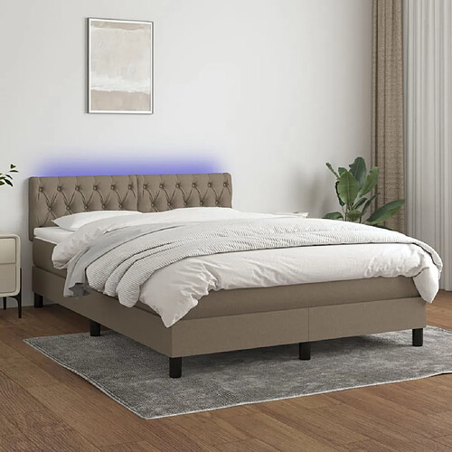 vidaXL Sommier à lattes de lit avec matelas LED Taupe 140x190 cm Tissu