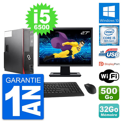 PC Fujitsu D556 DT Ecran 27" Intel i5-6500 RAM 32Go Disque 500Go Windows 10 Wifi · Occasion