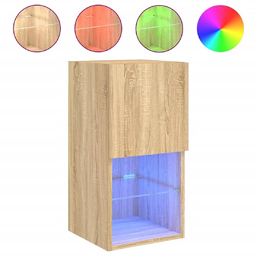 Maison Chic Meuble TV avec lumières LED, Banc TV pour salon, Meuble de rangement chêne sonoma 30,5x30x60 cm -GKD14246