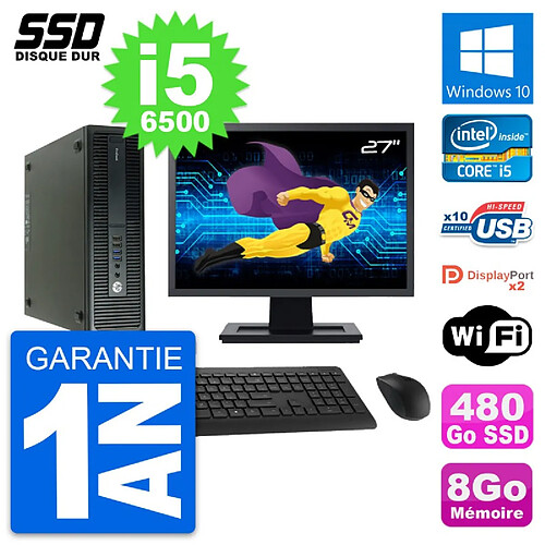 PC HP 600 G2 SFF Ecran 27" Intel Core i5-6500 RAM 8Go SSD 480Go Windows 10 Wifi · Occasion