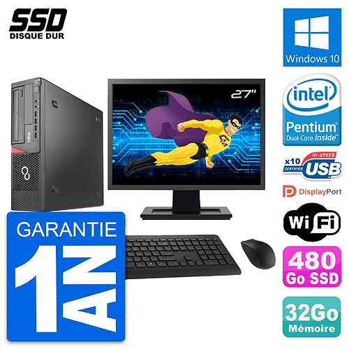 PC Fujitsu E920 DT Ecran 27" Intel G3220 RAM 32Go SSD 480Go Windows 10 Wifi · Occasion