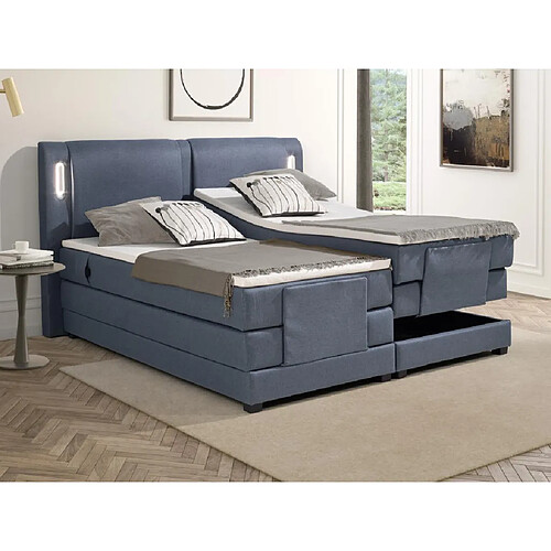 Vente-Unique Ensemble complet boxspring tête de lit avec leds + sommiers relaxation électrique + matelas + surmatelas - 2 x 90 x 200 cm - Tissu - Bleu - ASTEMI de PALACIO