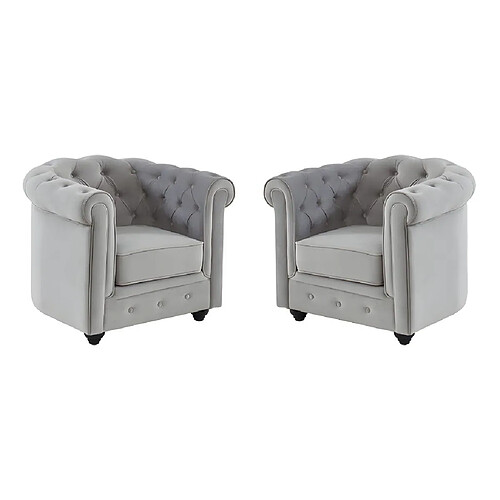 Vente-Unique Lot de 2 Fauteuils CHESTERFIELD - Velours gris clair