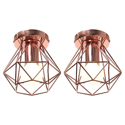 Stoex (2X) Plafonnier Rétro Lampe de Plafond D'Intérieur Vintage Or Rose Luminaire Plafonnier Cage Pour Cuisine, Café, Bureau, Salle À Manger