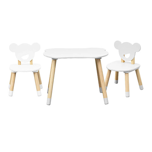 Mobili Rebecca Table et 2 chaises pour enfants Rebecca Mobili Nefel 44x60x56 MDF Pin Blanc Marron ENSEMBLE 3 pcs