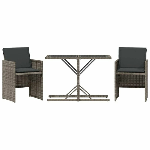 Maison Chic Ensemble de bistro 3 pcs avec coussins,Table + chaises + coussins de jardin gris résine tressée -GKD228564