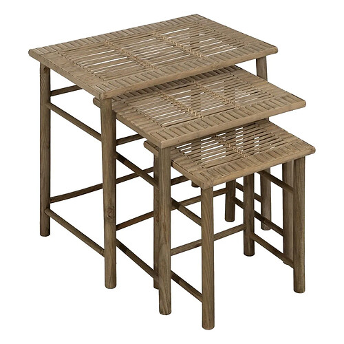 BigBuy Home Table d'appoint Naturel Bambou 57 x 38 x 55 cm 45 x 32 x 47 cm 34 x 26 x 40 cm 3 Pièces (3 Unités)