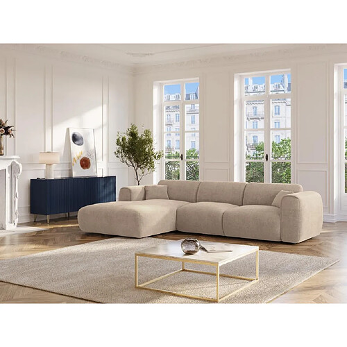 Vente-Unique Grand canapé d'angle gauche en velours texturé beige POGNIA