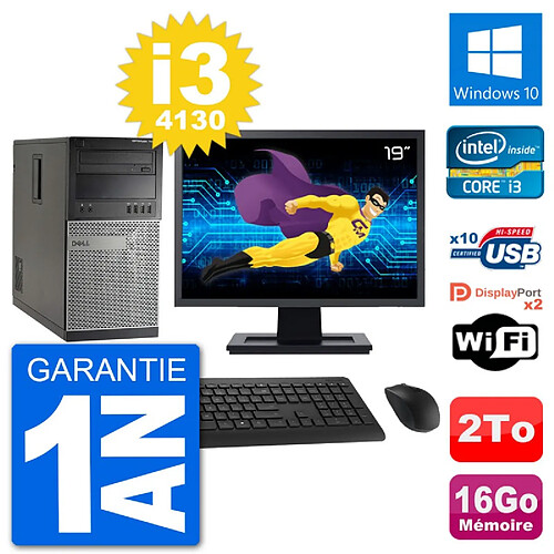 PC Tour Dell 7020 Ecran 19" Intel i3-4130 RAM 16Go Disque 2To Windows 10 Wifi · Occasion