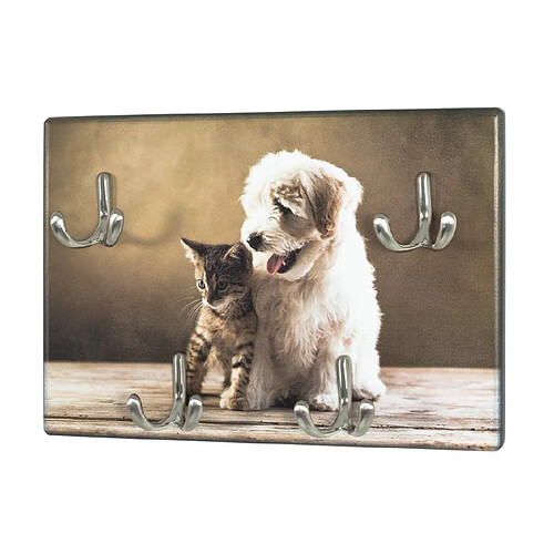 Tableau à clés motif ""Chien et Chat"" - 30 x 5 x 21 cm -PEGANE-