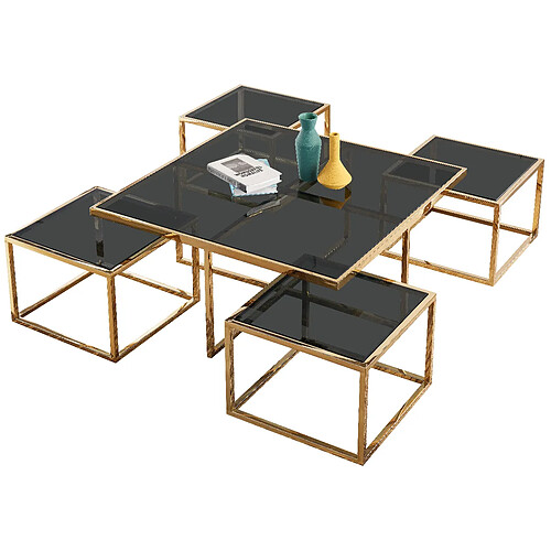 Vivenla Table basse design plateau en verre avec piètement en acier inoxydable doré collection ALBA L. 100 x P. 100 x H. 45 cm