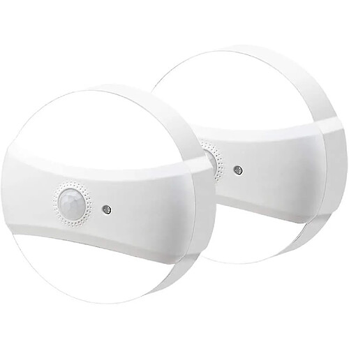 Universal 2 pièces de lumière de nuit à LED avec détecteur de mouvement, aimant de batterie, capteur de mouvement PIR de batterie de lumière de nuit(blanc)