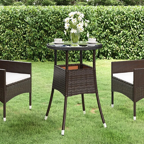 vidaXL Table de jardin Ø60x75 cm Verre trempé/résine tressée Marron