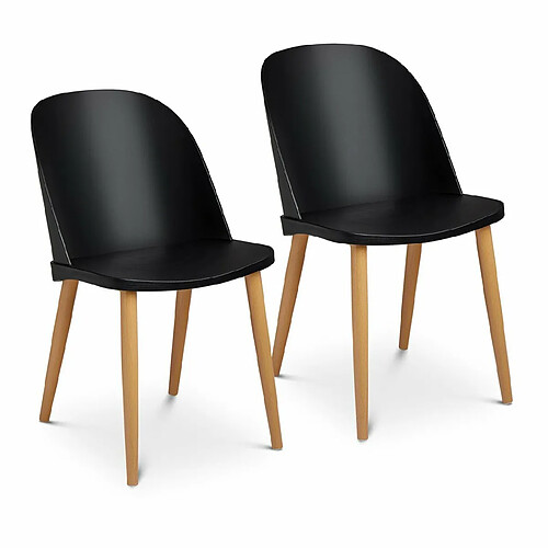 Helloshop26 Lot de 2 chaises salon salle à manger 150 kg max surface d'assise de 43,5 x 43 cm noir 14_0000088