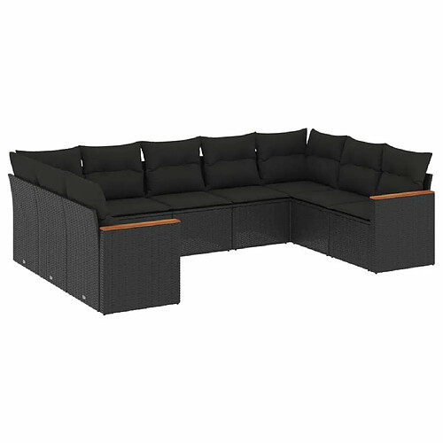 Maison Chic Ensemble Tables et chaises d'extérieur 9 pcs avec coussins,Salon de jardin noir résine tressée -GKD167343